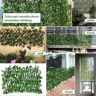 Expandable Garden Screening Trellis Wooden Fence With Artificial Ivy Vine Leaves