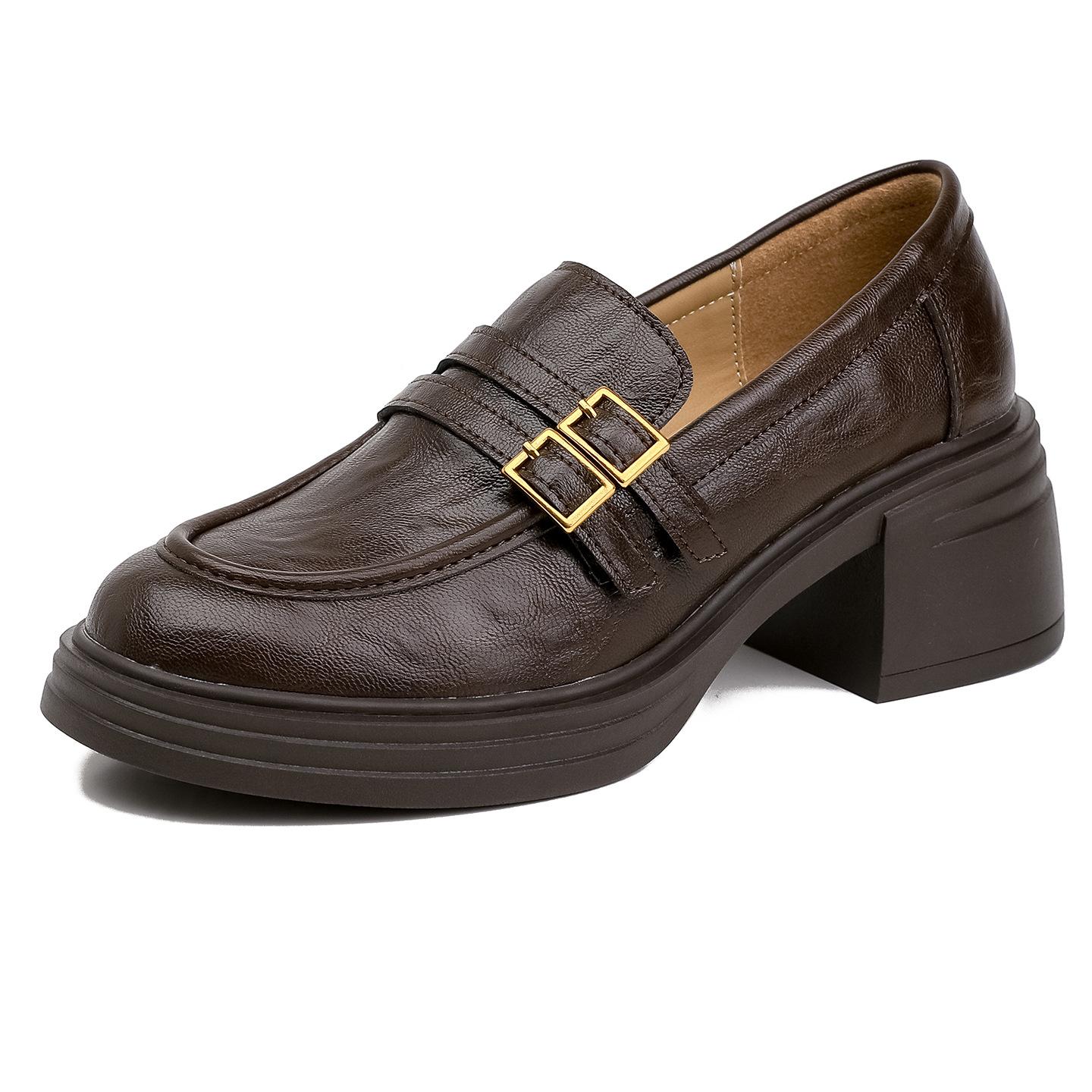 

Cowhide version~ platform loafers for women s British style spring and autumn new models, one-pedal thick-heeled single shoes, retro small leather 40