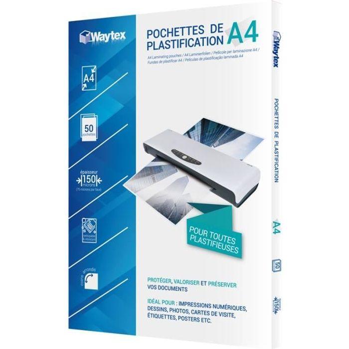 WAYTEX Pack 50 feuilles de plastification A4 75 microns finition brillante transparente