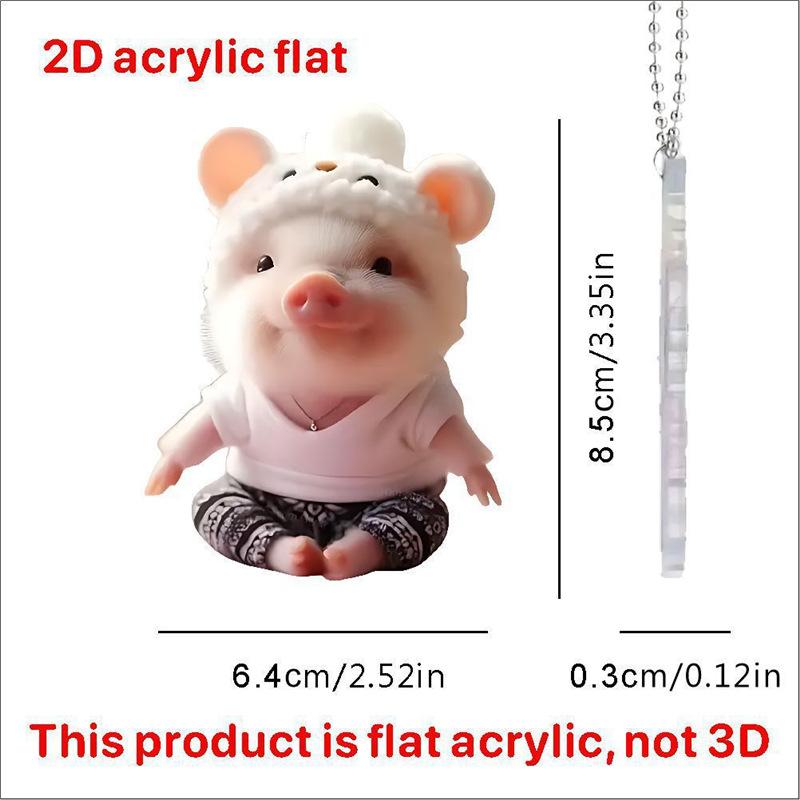 Cute Pig Car Interior Acrylic Pendant Lovely Auto Keychain Hanging Ornament Universal Fit Car Decoration Accessories For Key Bag