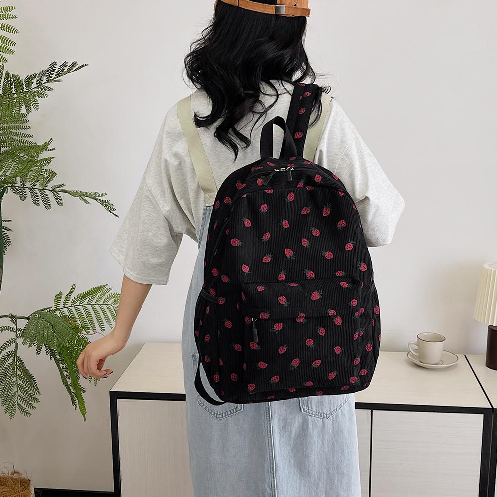 Manšestrový batoh s jahodami, ležérní cestovní batoh, velká kapacita, módní batoh pro teenagery, nastavitelný popruh pro cestování v přírodě