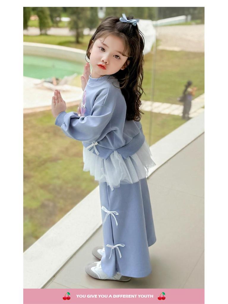Meng Tang Tang Frühling Spitzenbesatz Hoodie & Hose Set für Mädchen