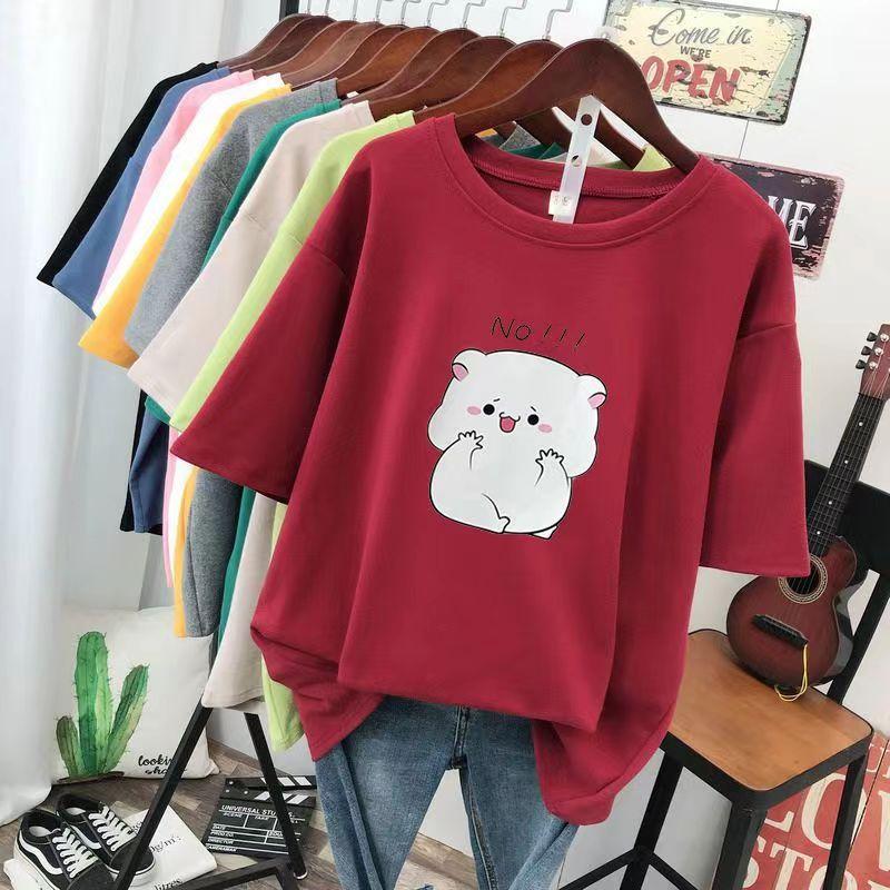 

Футболки с короткими рукавами больших размеров, женские летние футболки с милым принтом кота, женские свободные футболки с круглым вырезом и принтом в виде мультфильмов 5XL красный