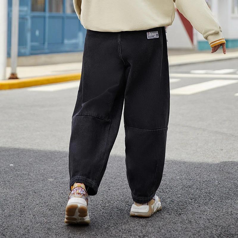 Li Ning Sports Basketball Series Runway Style Loose Wash Denim Pants Women bottoms Black AJQR004-2