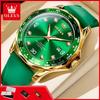OLEVS 9988 Luxury Brand Quartz Watch for Men Silicone Strap Waterproof Luminous Auto Date Green Water Ghost Series Men's Watches