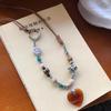 Vintage Ceramic Beaded Heart Pendant Necklace - Minimalist Luxury Clavicle Chain