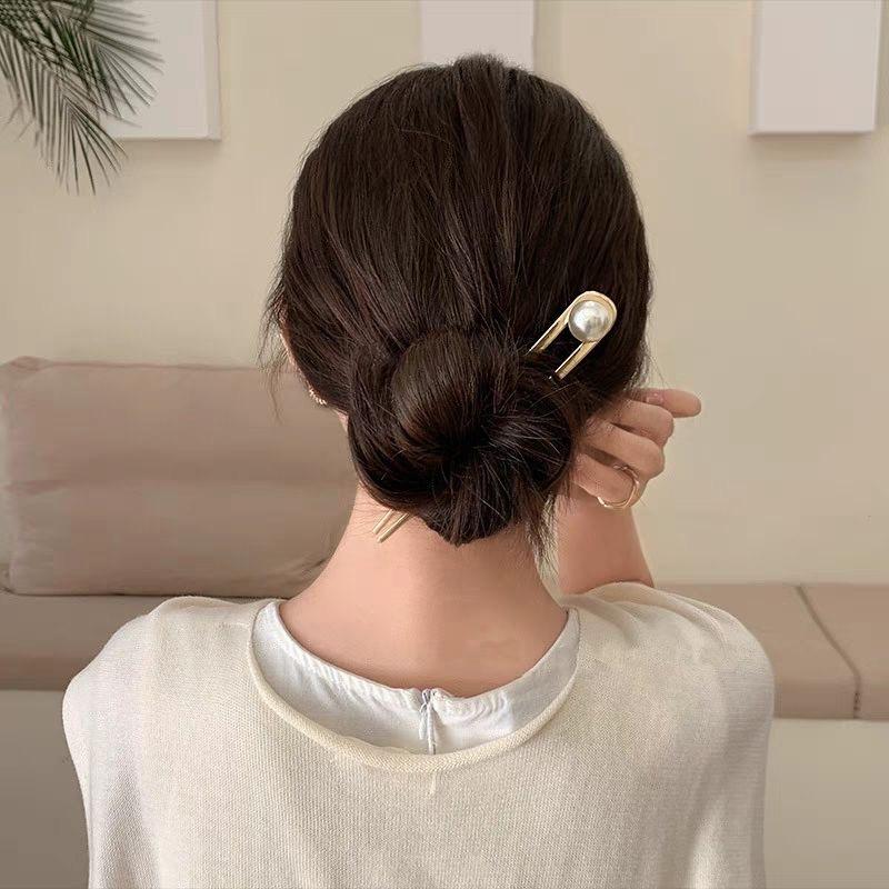 Einfache Imitationsperlen U-Form Haarstäbchen Elegante Metall-Haarnadeln für Damen Mädchen Mode Dutt Styling-Werkzeuge Haar-Accessoires