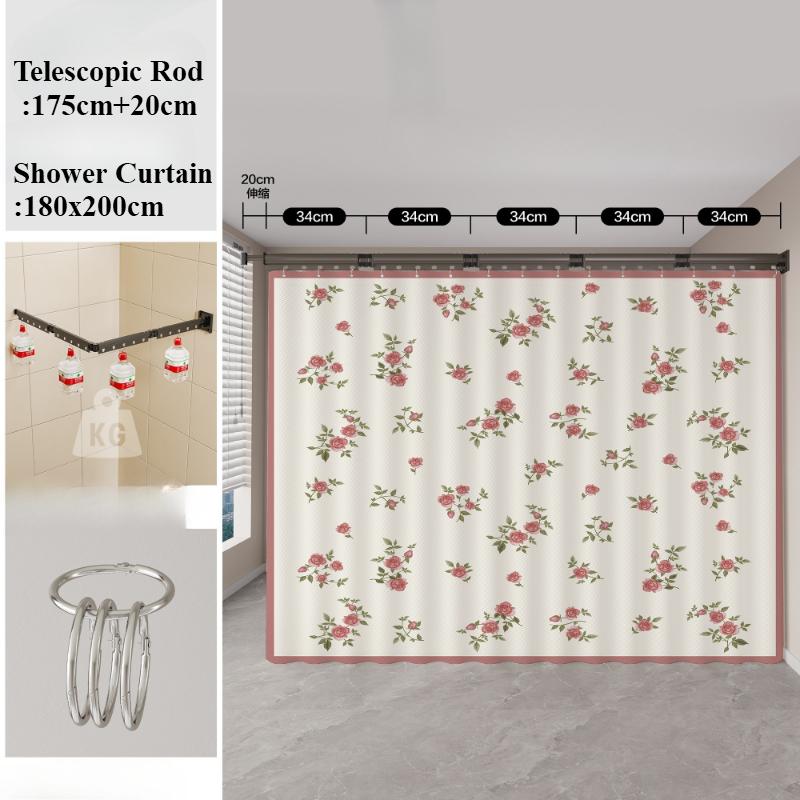 Z-shape Folding Invisible Bathroom No Punching Toilet Bathing Waterproof Partition Dry and Wet Separation Shower Curtain