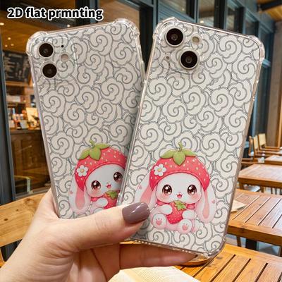 Phone Case: 2D Flat, Suitable for iPhone 18 17 16 15 14 13 Pro, Transparent Corner Protection Case, Strawberry Hat, Christmas and Halloween Gift