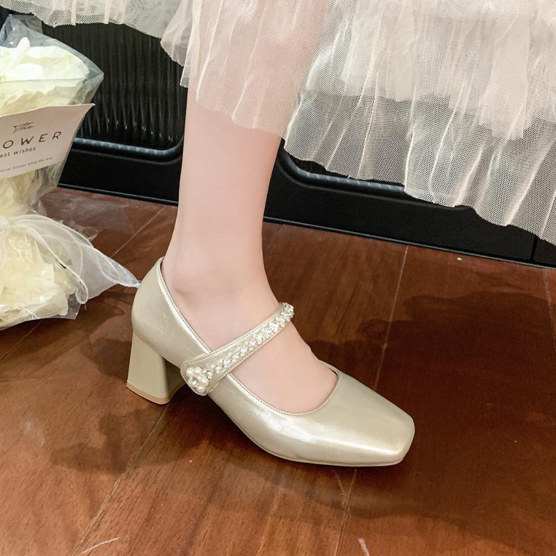 2025 New Premium Genuine  Rhinestone Shoes Woman Elegant Fashionable Shoes Mid Heels Banquet Shoes Dress and High Heels
