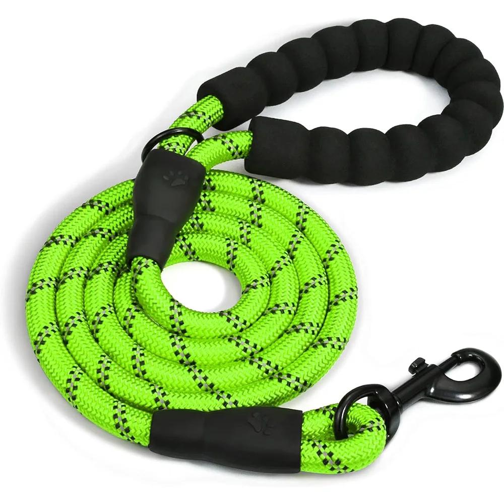 1.2cm 150cm/300cm Heavy Duty Nylon Braided Rope Dog Leash Comfortable Padded Handle Reflective Leashes for Medium Large Dog