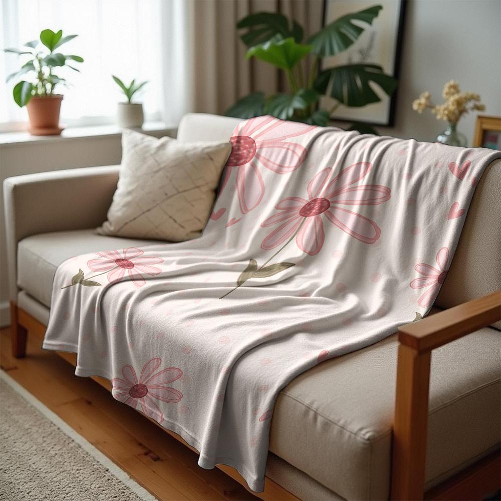 Pink Daisy Bow Cherry Soft Flannel Blanket Breathable Warm Throw for Office Car Sofa Kids Room Birthday Xmas Gift