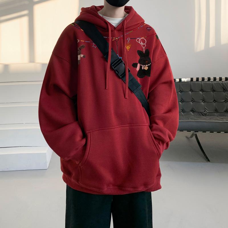 Autumn Winter Vintage Loose Hooded Sweatshirt Men Fashion Print Casual Hoodie Y2K Streetwear Sweatshirts