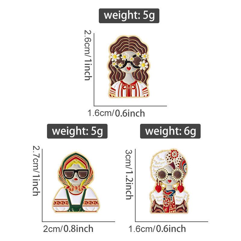 1Pc Traditional Clothing Russian Girl Brooch Versatile Zinc Alloy Retro Backpack Pin Russian-style Metal Brooch