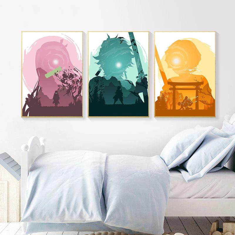 Anime Demon Slayer Poster Wall Art Canvas Painting Tanjirou Inosuke Zenitsu Print Picture Home Bedroom Living Room Decor Cuadros