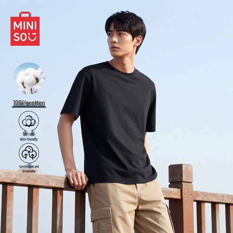 MINISO Men's Summer Heavyweight Pure Cotton Half Sleeve T-Shirt