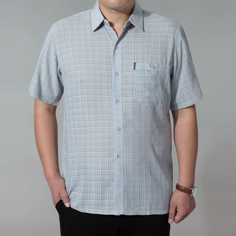 Herrskjorta med kort ärm, rutig i turkos, med ficka