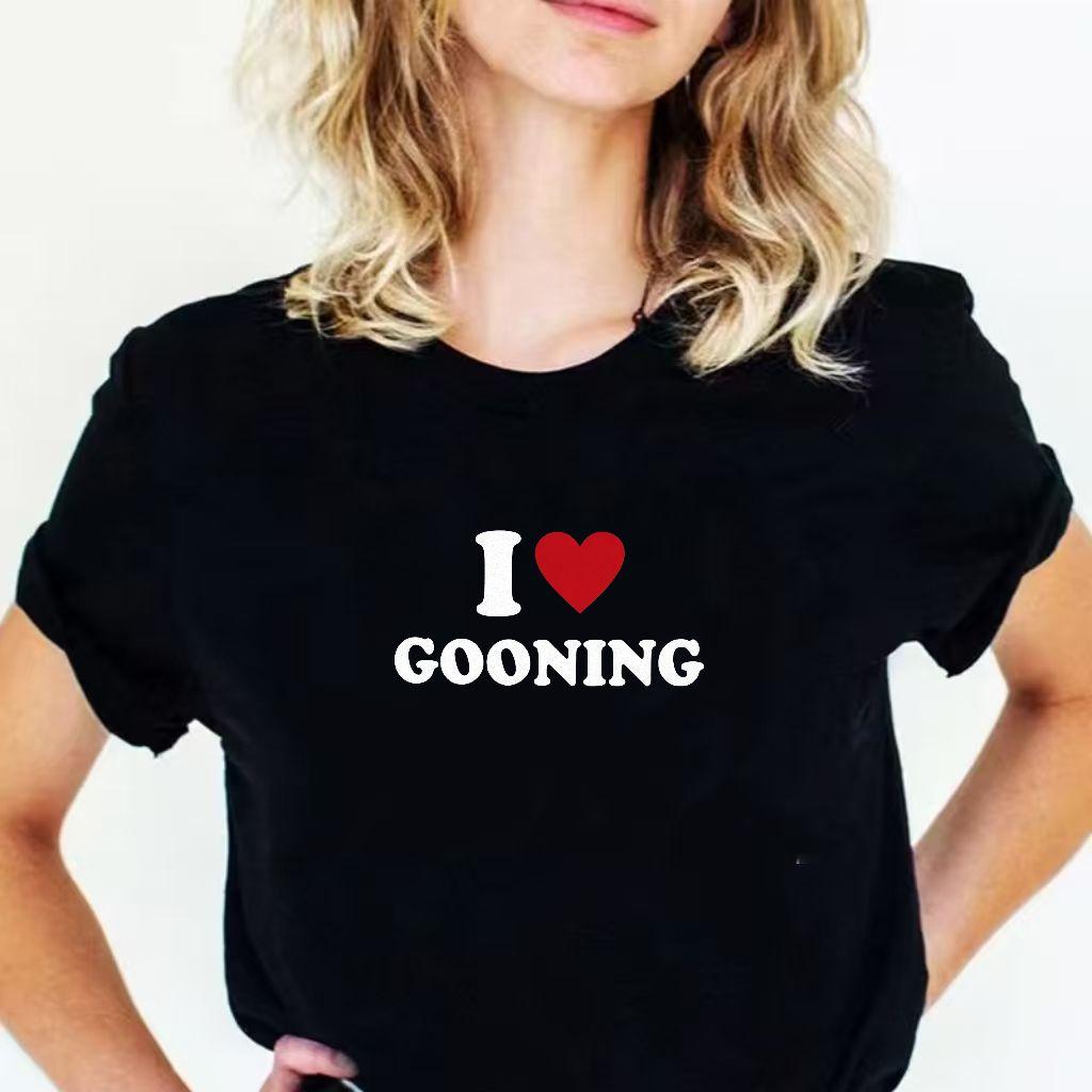 

Я люблю GOONING футболка с принтом в форме сердца, повседневная, с круглым вырезом, женская футболка, подходит для повседневной носки S