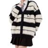 New Fashion Retro Striped Sweater Cardigan Female Niche Panda Doll Design Sense Couple Knitted Sweater