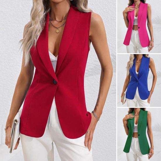 Ärmellose Blazerweste für Damen Offene Vorderseite Revers V-Ausschnitt Ein Knopf