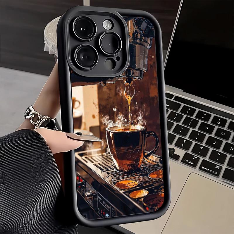 Phone Case for iPhone 17 Air 16E 15 16 Pro Max Black Coffee Fashion Style Cover 14 Plus 13 12 Mini Soft Shell Silicone Fundas