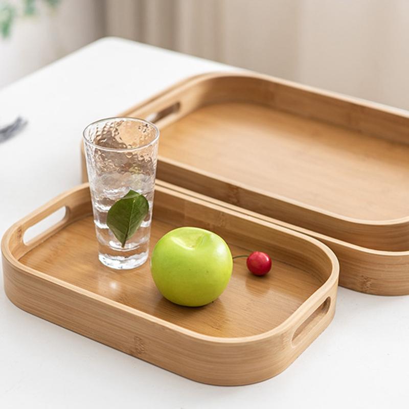 Bamboo Rectangle Serving Tray Wood Plate Tea Food Dishe Drink Platter Food Plate Dinner Beef Steak Fruit Snack Tray