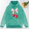 Bow Cherry Art Printed Women Washed Hoodies Cotton Creativity Clothing Hip Hop Fashion Oversized Female Hoody