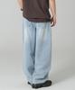 ROCKED GARAGE [Unisex] Colmar Side Line Studded Balloon Wide Fit Washed Denim Pants [Light Blue]