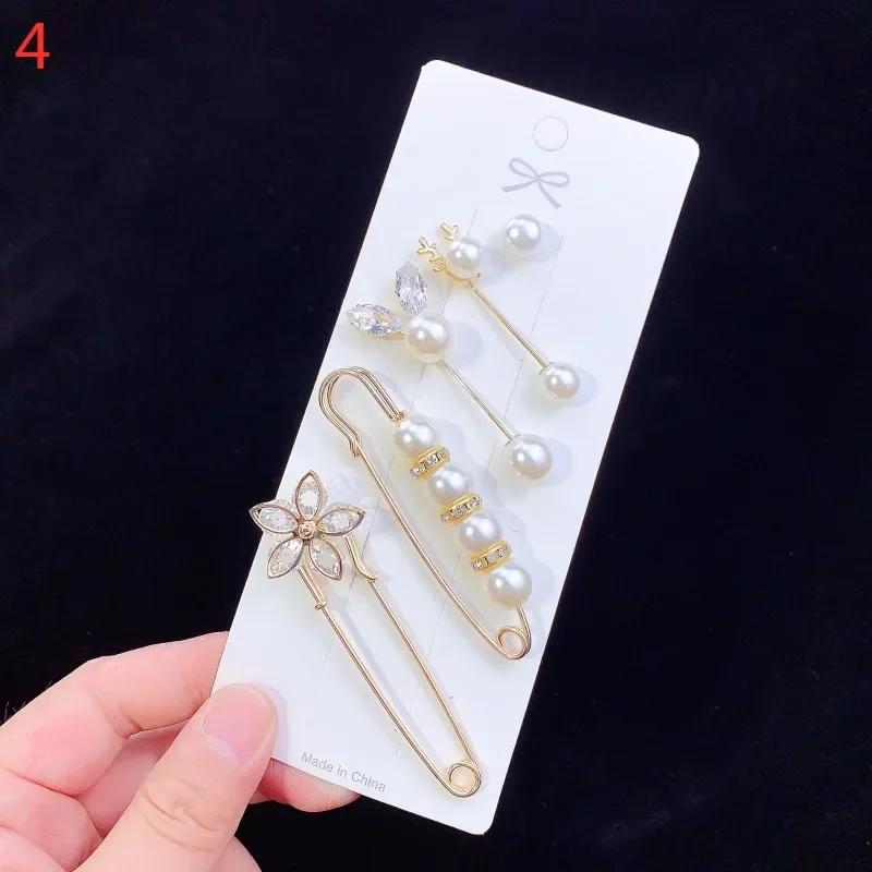 Crystal Brooches Waist Buckle Cardigan Jeans Anti-fade Brooch Pins Women Sweater Coat Anti Fall Pearls Clothes Pin Decoration