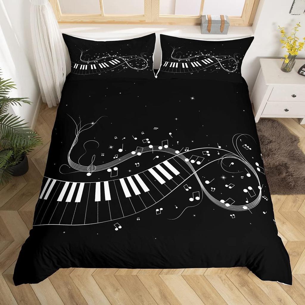Music Bedding Set Twin Queen Musical Notes Duvet Cover For Kids Teens Girls Boys Bedroom Decor Piano Keyboard Comforter Cover