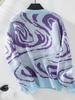 Women S Knitted Pullover Sweater Round Neck Loose Fit Colorful Pattern Spring