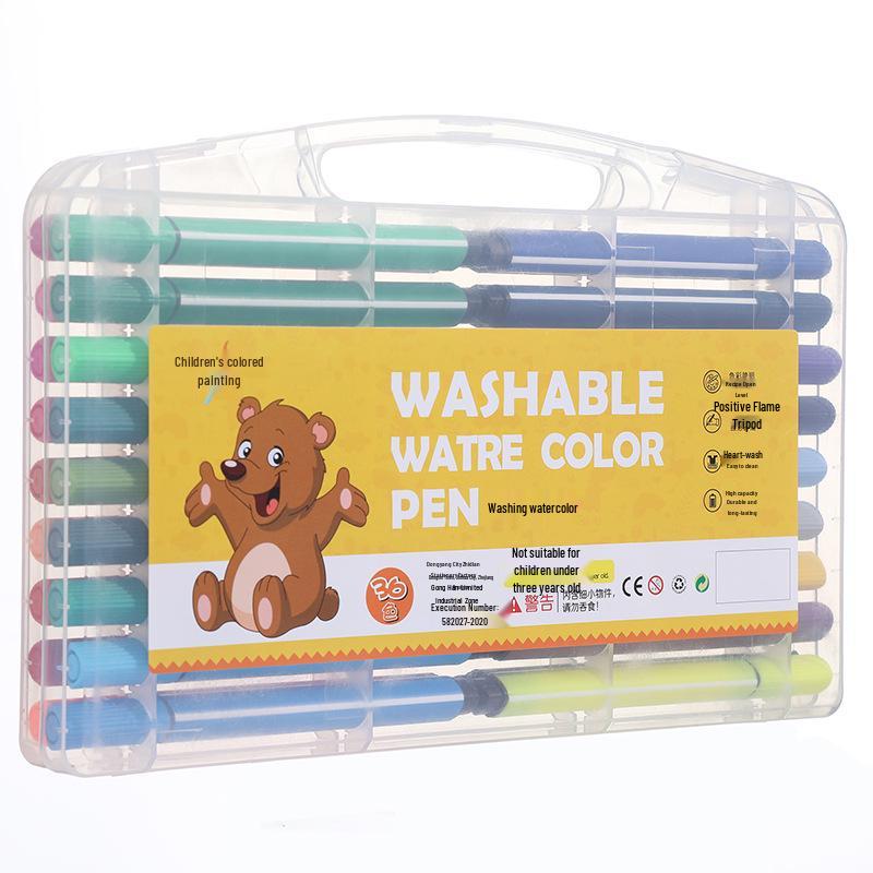Washable Children's Triangle Grip Watercolor Pens Set - Large Capacity Soft Tip Brushes for Painting