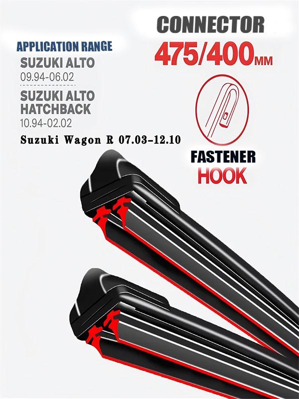Hook Wiper Blades 475/400mm (19 +16 ) for Suzuki Alto & Wagon R чёрный