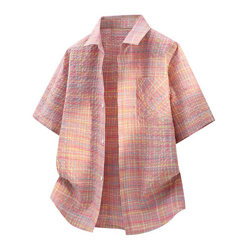 Bubble Gauze Short Sleeved Shirt Loose Casual Summer Thin Half Sleeved Shirt