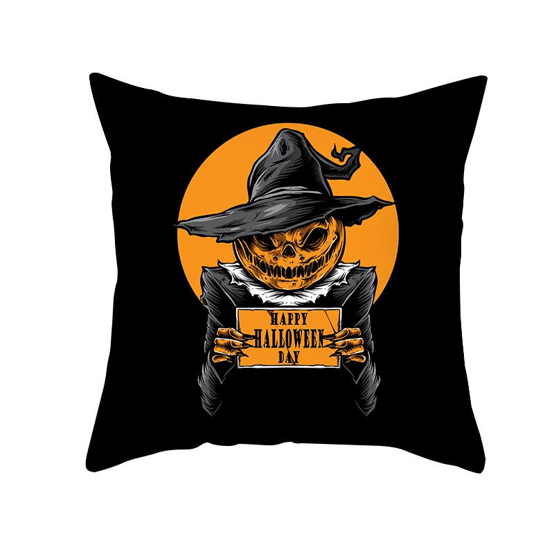 Halloween Pillow Cover Cartoon Skull Cat Sofa Cushion Cover Peach Skin Pillow Cover