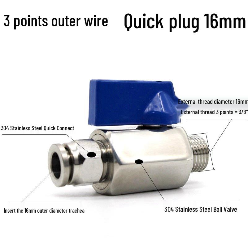 Pneumatic 304 Stainless Steel Ball Valve with Manual Male Thread Air Tube Connector