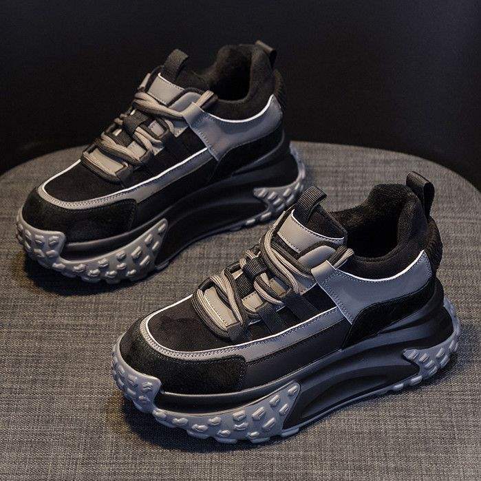 

Thick-soled muffin dad shoes women s autumn four seasons soft leather velvet small man height increase casual sports cotton shoes all sizes are standard