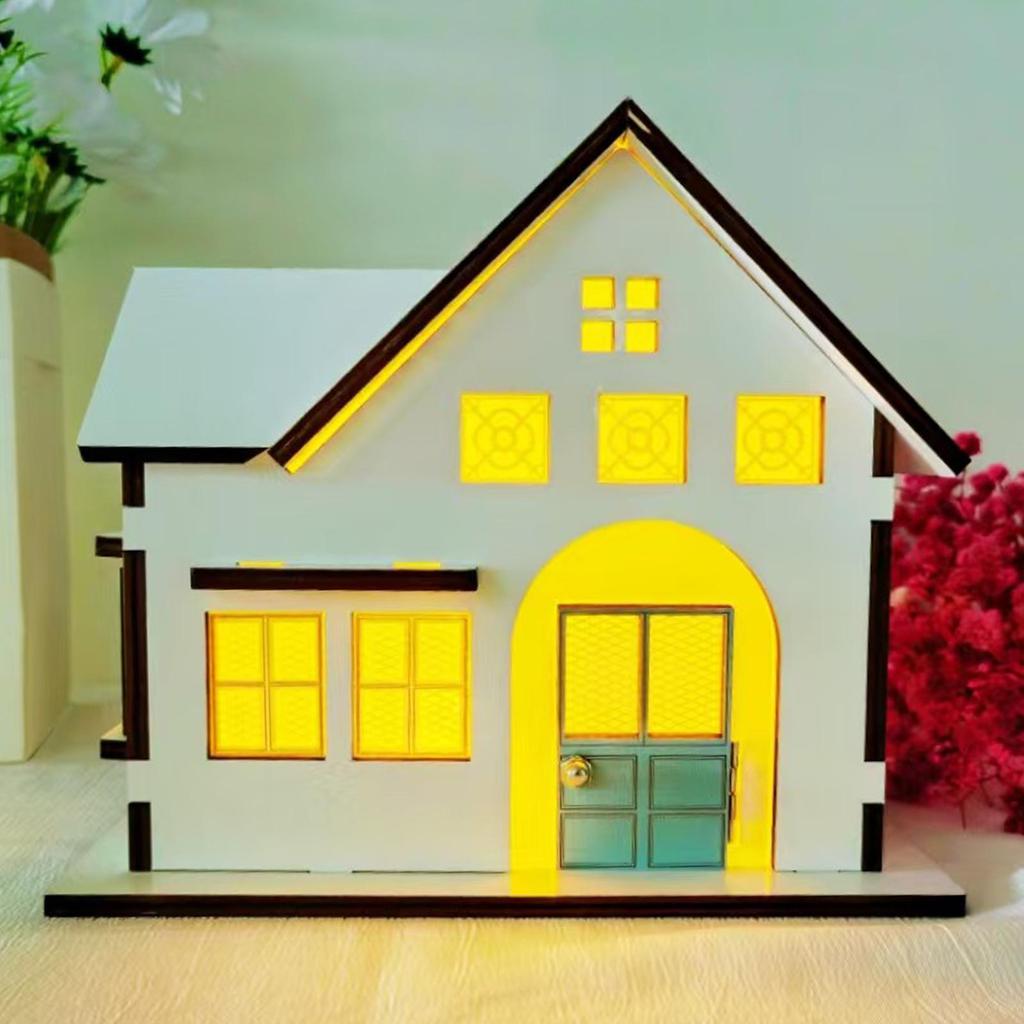 Wooden House Ornament Nightlight Desktop Decoration, Gift Collectible, Decorative Building