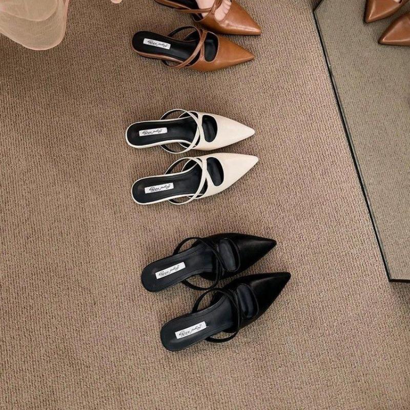 Bailamos Women Sandals Pointed Toe Elegant Low-heel Shoes Summer Fashion Slingback Woman Mules Shoes Pumps Dress Shoes