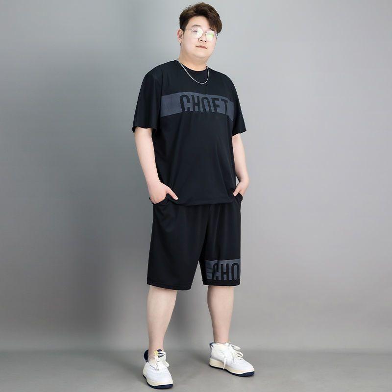 

Fat Ice Silk спортивный костюм мужской плюс размер с короткими рукавами мужской костюм свободный плюс Fat Plus костюм мужской XXXXL чёрный