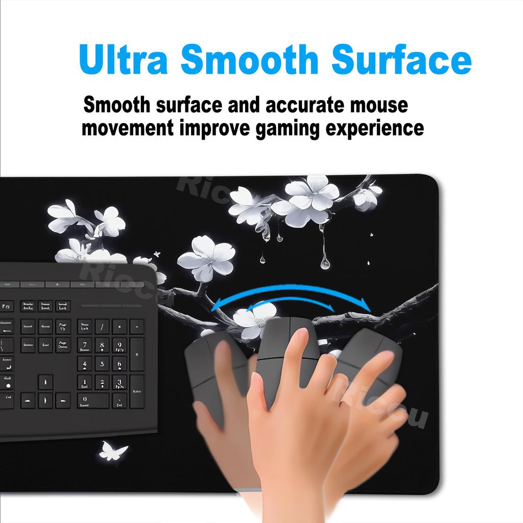Zwart-wit Kunstbloem Tafelmat Grote Muismat Kantoor Toetsenbordrand Vergrendeling Bureau Mat Laptop Accessoires Antislip Muismat