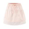 Lace Patchwork Button Top & Elastic Waist Skirt Set