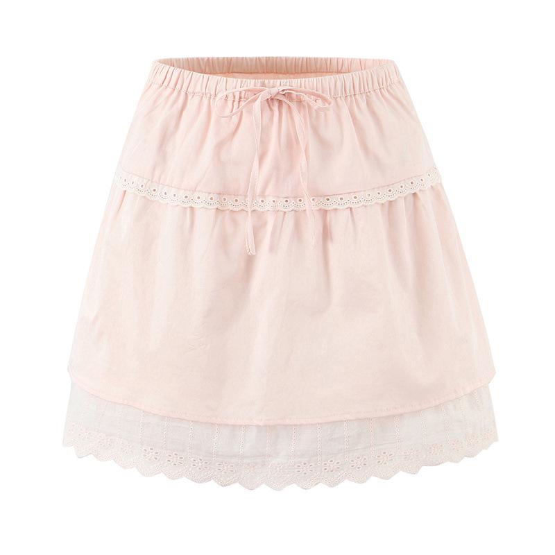 Комплект: Топ с кружевной аппликацией на пуговицах и юбка на резинке S