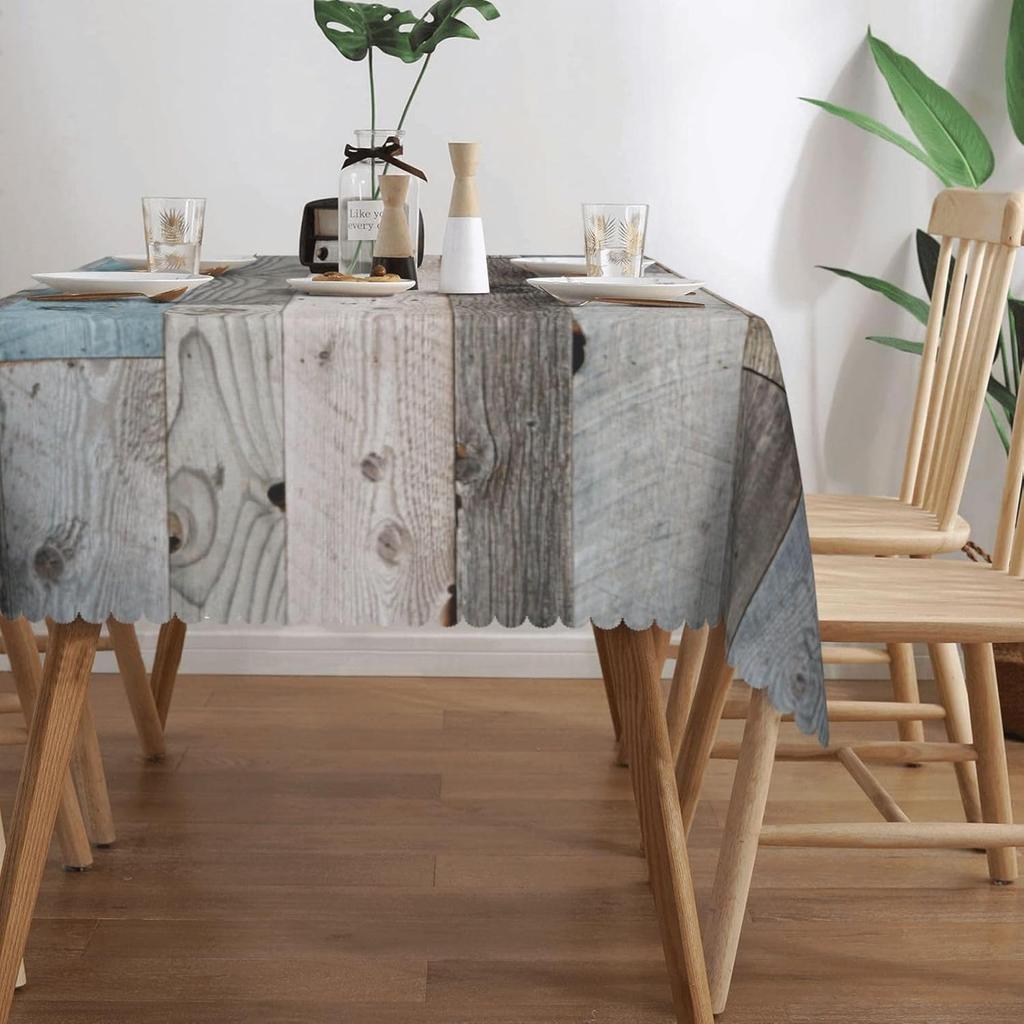 Teal Rustic Wood Texture Rectangle Waterproof Tablecloth Table Decor Farmhouse Kitchen Dining Table Cloth Holiday Party Decor