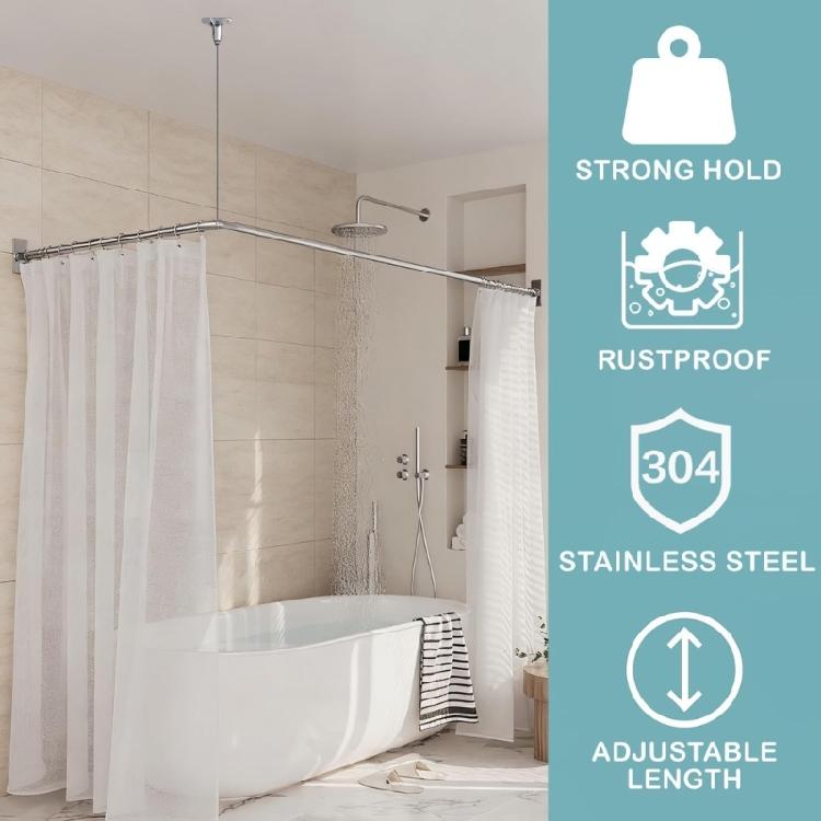 Pack of 2 Stainless Steel Shower Curtain Rod Brackets Adjustable Length Ceiling Mounted Support for Bathroom Wall