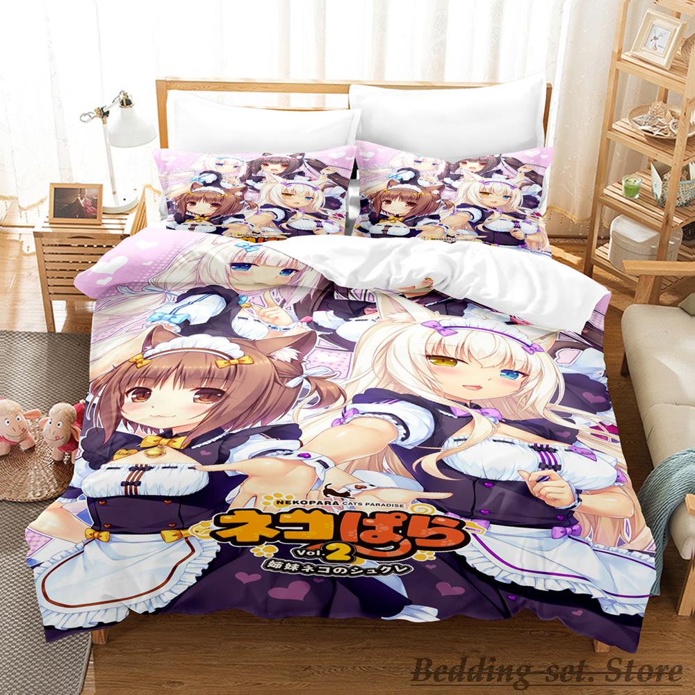 Comforter Kawaii Nekopara Bedding Set Single Twin Full Queen King Size Bed Set Aldult Kid Bedroom Duvet Sets Anime Parure De Lit Bed