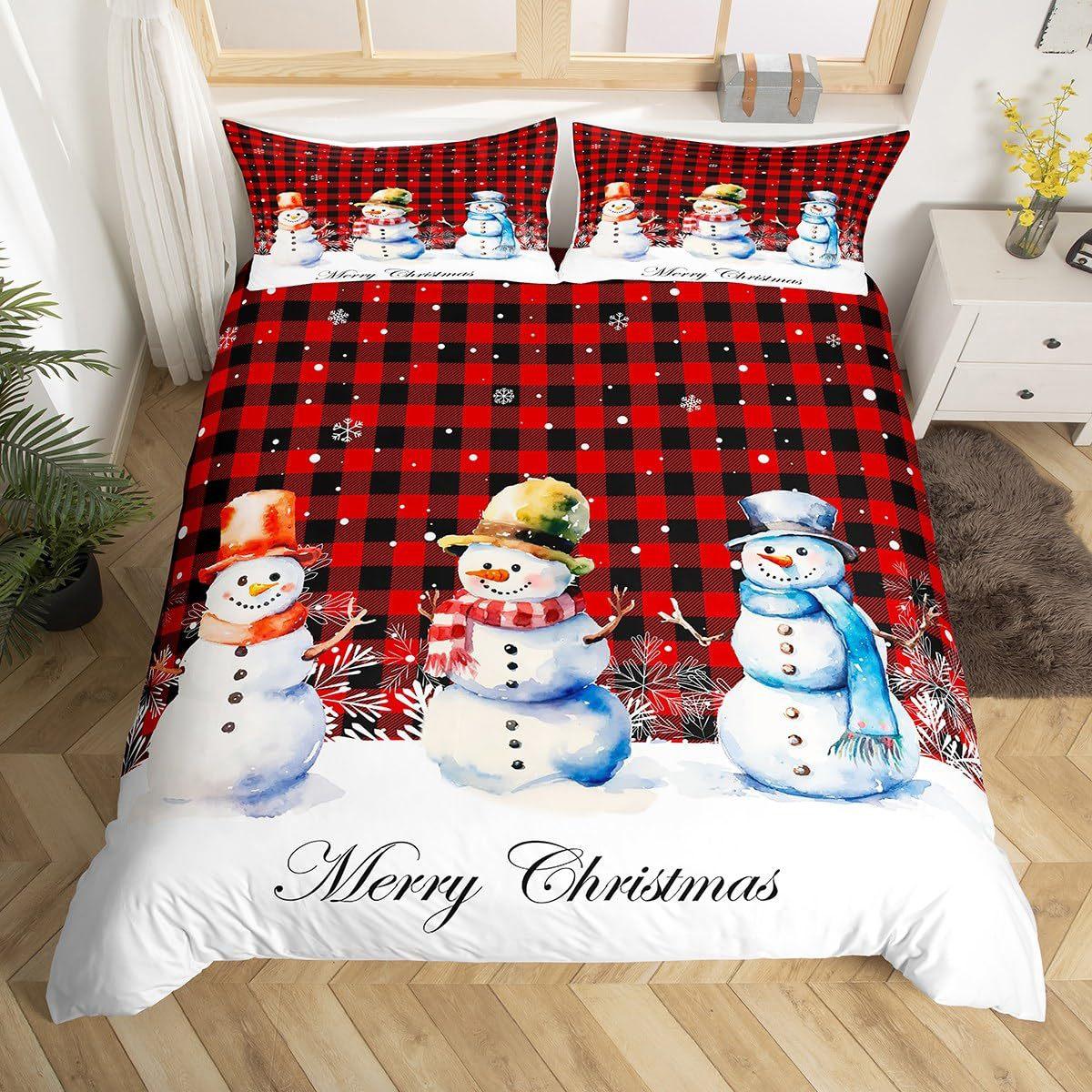 Christmas Snowman Down Comforter Set Bedding Set 3-piece Duvet Cover Set 135*200cm