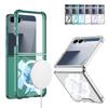 Four-corner Airbag Anti-drop with Magnetic Ring Transparent Phone Case for Samsung Galaxy Z Flip 7 Flip7 Camera Protect Cover