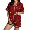 Women's Christmas Pajama Set Short Sleeve Button Down Shirt and Shorts Sleepwear Set