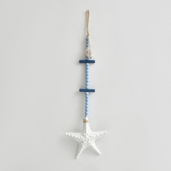 Wooden Starfish Nautical Wall Art Coastal Theme Hanging Wall Decor with Beads And Jute Rope Rustic Beach Room Decor for Living Room Bedroom